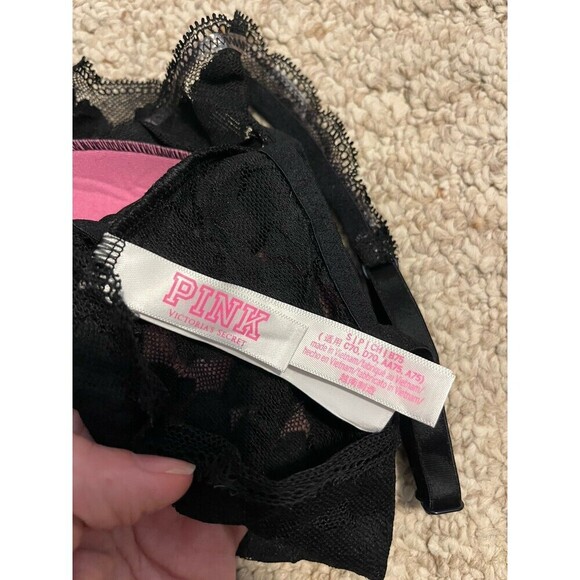 Pink By Victorias Secret Lace Bralette Size Small Black Color Stretch - Picture 3 of 3